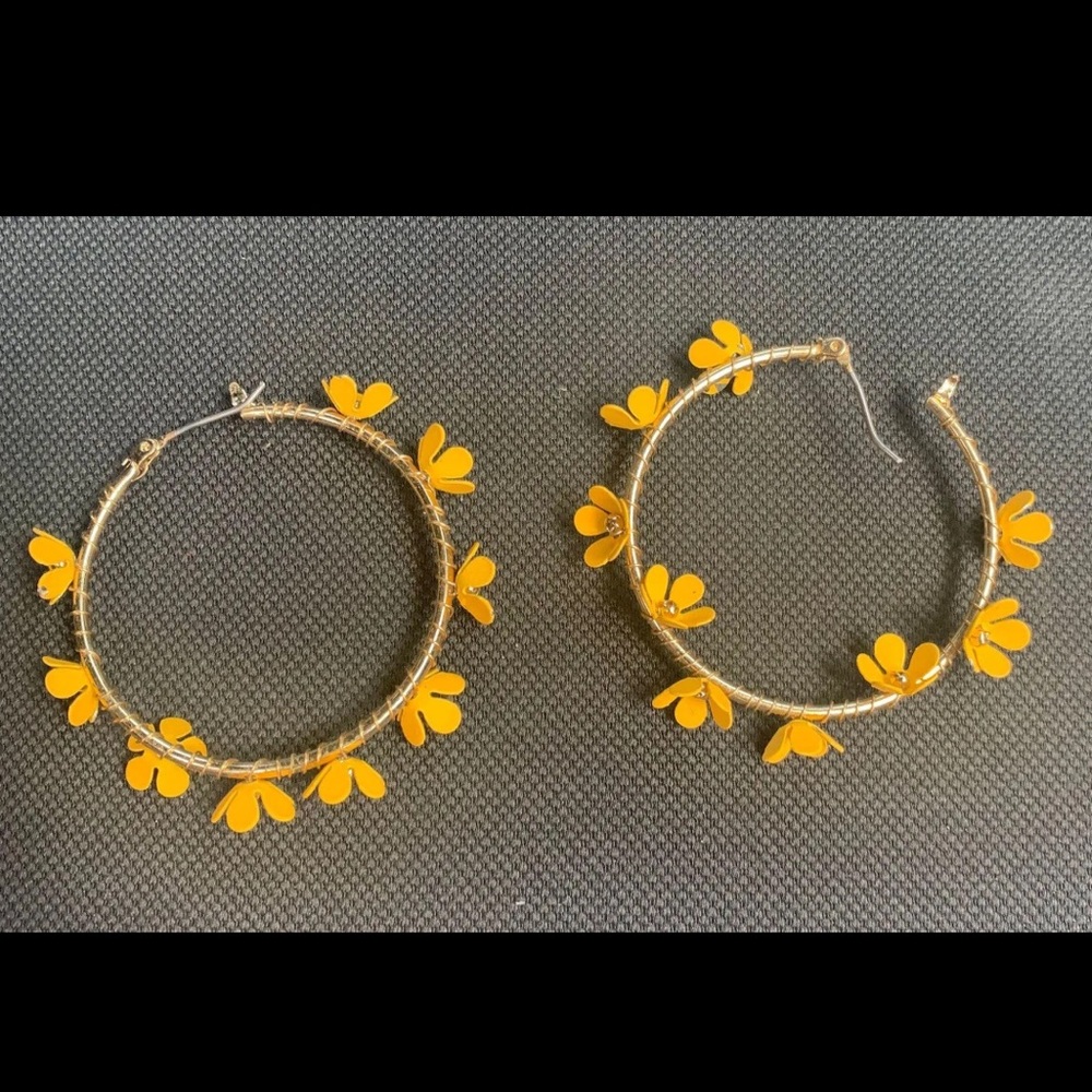 Altar’s State Yellow Floral Hoop Statement Earrings